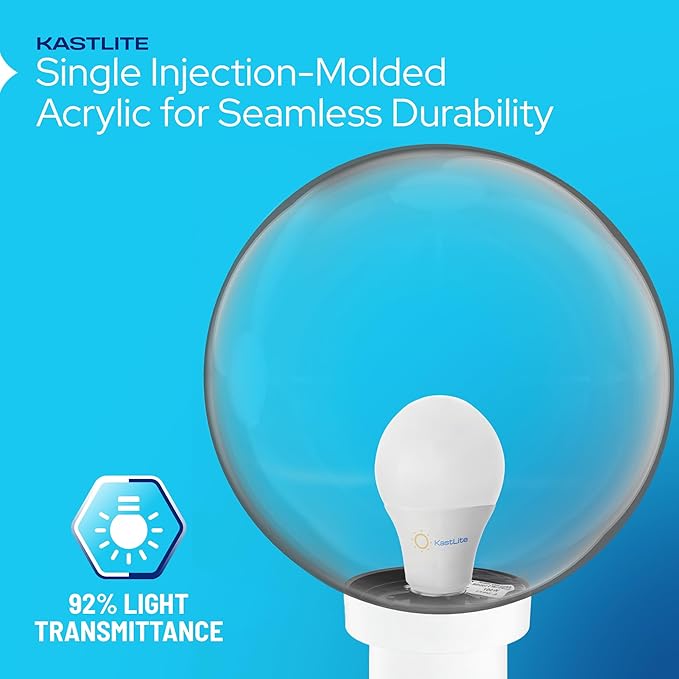 KASTLITE Lamp Post Globe Combo Lighting Fixture | 10" Clear Acrylic Lens with White Fitter & Twist Lock Mounting | Fits 3" Diameter Posts (Not Included) | Comes with with 5000K LED Bulb