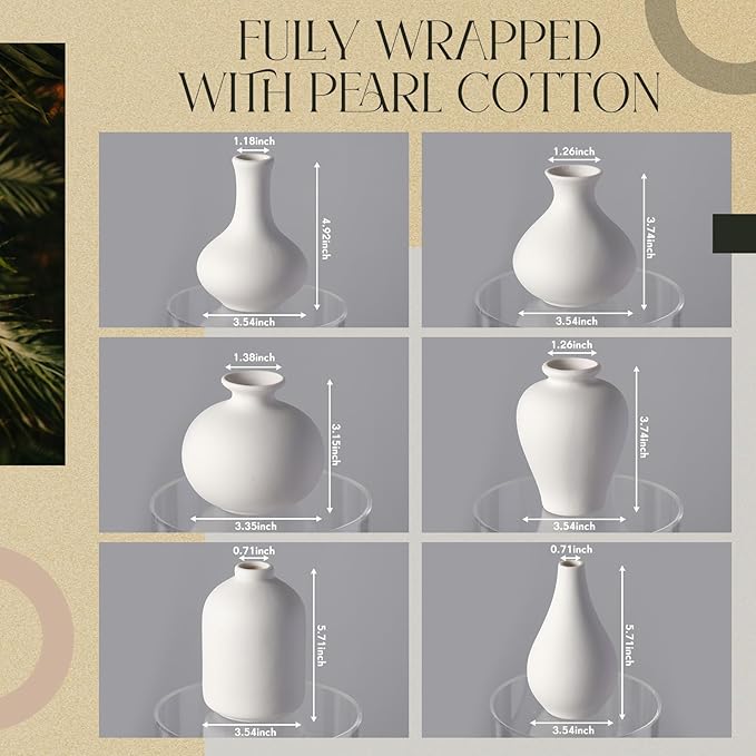 Tioncy Set of 12 Small Ceramic Vase Decorative White Modern Mini Ceramic Flower Vases for Coffee Table Centerpieces Home Living Room Bud Shelf Entryway Boho Vintage Farmhouse Decor