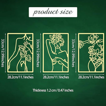 CHENGU 3 Pieces Gold Wall Decor Minimalist Wall Art Metal Line Wall Art Wall Decor for Bedroom Single Line Female for Kitchen Bathroom Living Room(Simple Style)