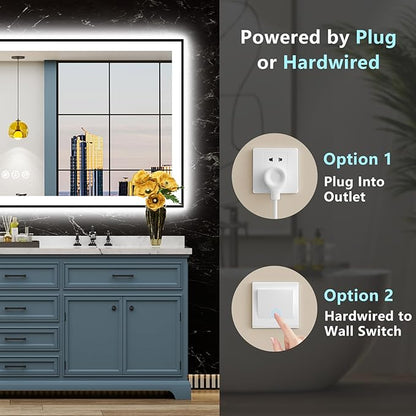 96"x36" Black Framed LED Bathroom Mirror with Lights, Backlit & Front Lit, Anti-Fog Lighted Vanity Mirrors for Bathroom Wall, Dimmable, 3 Colors, Memory, Shatter-Proof, Tempered Glass, CRI＞90