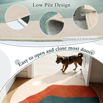 Mountain Round Rugs 6ft, Large Non Slip Circle Rug for Living Room Washable Boho Sunrise Sunset Bedroom Rug, Colorful Stain Resistant Round Carpet for Dining Room Nursery