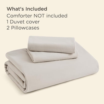 Bedsure 100% Stone Washed Cotton Duvet Cover King - Light Greige Minimalist Cotton Duvet Cover Linen Like for All Seasons - GentleSoft™ Plain Simple Bedding (Light Greige, King, 104"x90")
