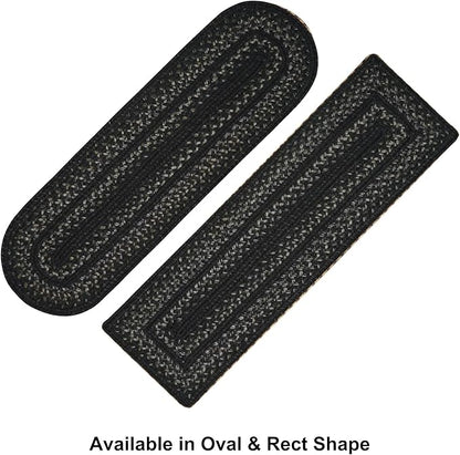 Homespice Jet Black Jute Braided Table Runner, Warm Primitive Decor, Set of 2, Oval 8x28 - Rich Colors, Easy to Clean, Durable and Protects Furniture