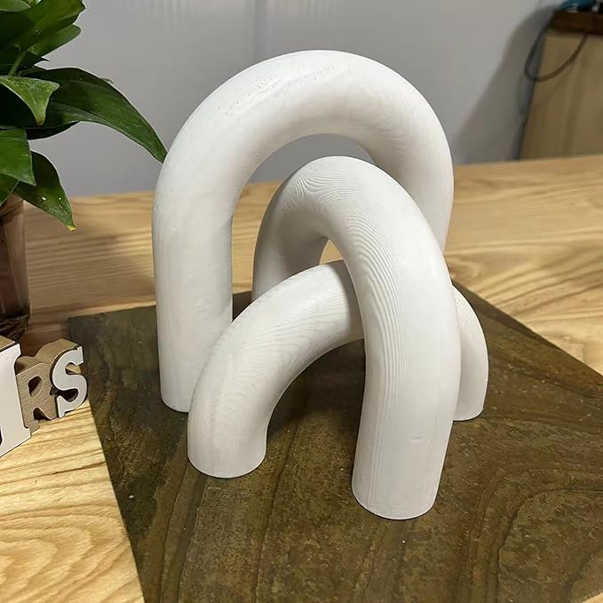 3Pcs Wood Arch Decor Accents - Home Book Table Decorative Rustic Arch Decor Modern Boho Minimalist Coffee Table Bookshelf Living Room Entryway Aesthetic Decorations Objects (White)