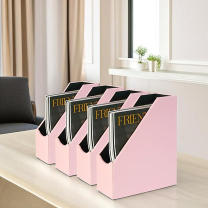 UnionBasic Magazine File Holder, Leatherette Desktop Document Organizer, Home Office Paper Holder File Storage Literature Sorter, Pink