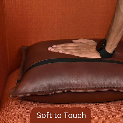 LL LEATHER LOVERS Genuine Lambskin Leather Pillow Cover, 22x22 Inch Case for Lumbar Throw Couch Pillows, Thick & Soft Cushion Covers for Sofa Bed Home Décor (Dark Brown & Black Box Pack of 1)