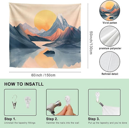 Xolytar Boho Geometric Mountain Tapestry for Nursery & Office – Minimalist Abstract Sunset Wall Art, Mid Century Modern Nature Landscape Wall Hanging for Baby Room, Zoom Background (60x50)
