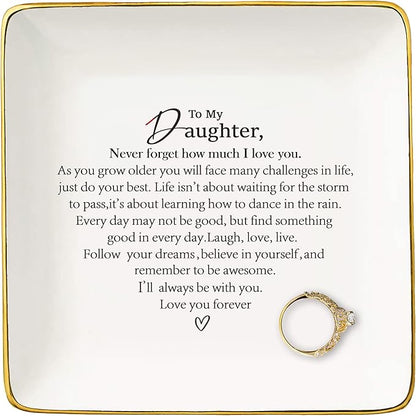 Daughter Gifts from Mom,Dad,Meaningful,Birthday Graduation New Year Christmas Gifts for Daughter,Reminder Present,Motivational Encouraging Present,Ceramic Jewelry Tray Trinket Holder Ring Dish
