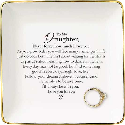 Daughter Gifts from Mom,Dad,Meaningful,Birthday Graduation New Year Christmas Gifts for Daughter,Reminder Present,Motivational Encouraging Present,Ceramic Jewelry Tray Trinket Holder Ring Dish