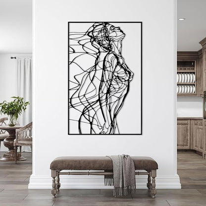 BIANGING Modern Woman Face Metal Wall Decor, Abstract Woman Face Metal Wall Decor, Abstract Female Line Wall Art, Minimalist Line Wall Art for Bathroom Living Room Bedroom (White, 24"x16"/60x40cm)