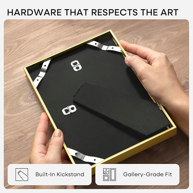 Homeforia 6x6 Picture Frame Gold, High End Metal 6 x 6 Square Photo Frames with Mat 4 by 4, 6x6 Poster Frame Matted to 4x4 inches Print, 6by6 Wall or Tabletop Frame, Tempered Glass, Wall Kit, Set of 1
