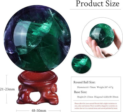 Sportmusies Natural Fluorite Stone Ball with Resin Base, Polished Fluorite Sphere Figurine Desk Home Reiki Healing Decoration, 2.4-2.75 inches