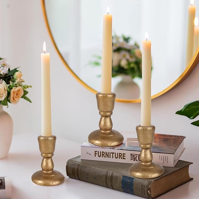 Cast Iron Candle Holders Antique Brass Iron Taper Candle Holders Set of 2, Decorative Metal Candlestick Stands for Weddings, Dining, Parties, and Home Decor