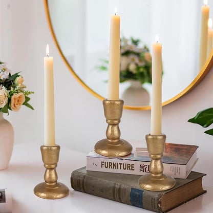 Cast Iron Candle Holders Antique Brass Iron Taper Candle Holders Set of 2, Decorative Metal Candlestick Stands for Weddings, Dining, Parties, and Home Decor