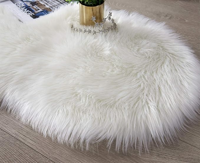 SERISSA Ultra Soft Fluffy Rug White Faux Sheepskin Fur Area Rug Shaggy Couch Cover Seat Cushion Furry Carpet Beside Rugs for Bedroom Floor Sofa Living Room Runner 2x6 Feet White