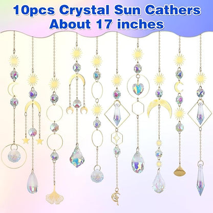 10 Pcs Crystal Suncatcher, Colorful Sun Catchers Indoor Windows Hanging Crystals Prism Rainbow Maker for Home Balcony Ceiling Room Outdoor Garden Decor Christmas Wedding Party Ornaments Decorations