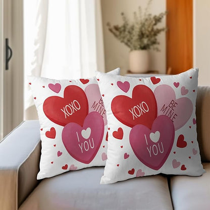 Valentines Day Pillow Covers 22x22 Set of 2 White Pink Heart Throw Pillow Covers Love Pillowcase Linen Decoration Farmhouse Holiday Cozy Soft Cushion Case Couch for Indoor Outdoor Home Decor