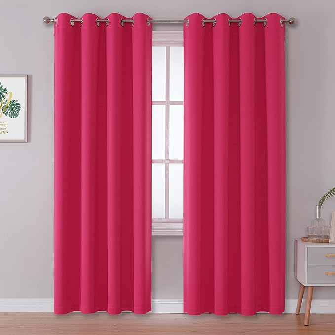 DUALIFE Pink Solid Blackout Curtains 84 Inches Long for Girls Bedroom Decor Grommet Room Darkening Thermal Insulated for Living Room 52''x 84'' Set of 2 Panels Raspberry Sorbet