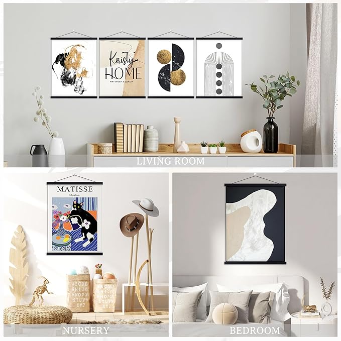 4 Pack 22x34 22x28 Poster Frame, Magnetic Light Wood Frame Hanger for Photo Picutre Canvas Artwork Art Print Wall Hanging (4 Packs, 22", Black)