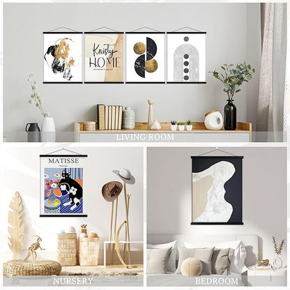 4 Pack 8x10 8x12 8x18 Poster Frame, Magnetic Light Wood Frame Hanger for Photo Picutre Canvas Artwork Art Print Wall Hanging (4 Packs, 8", Black)