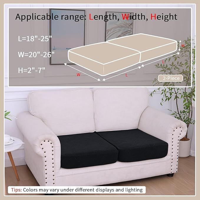 hyha Waterproof Couch Cushion Covers, Waterproof Sectional Couch Covers for 2 Cushion Sofa for Pets, Stretch Sofa Slipcover Washable with Elastic Bottom(2 Packs, Black)