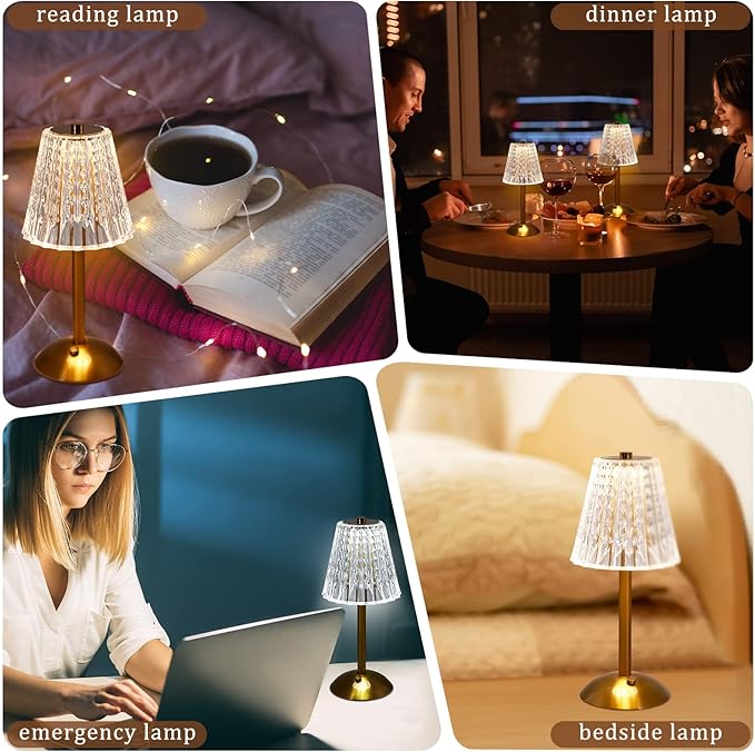 Liliful 2 Pcs Cordless Table Lamp Rechargeable Touch LED Small Gold Portable Battery Operated USB-c Desk Lamp 3 Color Dimmable for Bedroom Living Room Dining (Gold,Classic Style)