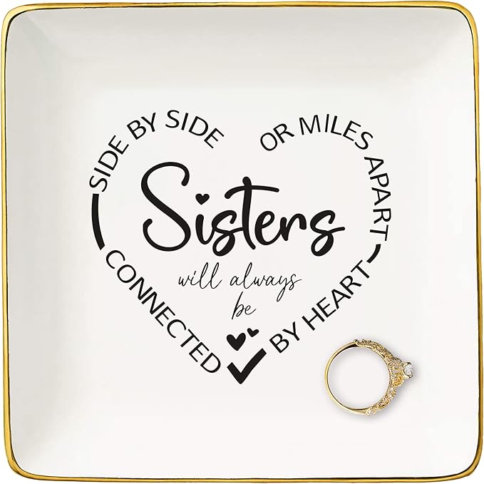 Side By Side Sisters Gift-Emotional Gifts for Women,Sister-in-Law Sister,Bestie,BFF,Best Friend Female Gifts-Unbiological Sister Gifts-Birthday Christmas Gifts-Jewelry Tray Trinket Holder Ring Dish