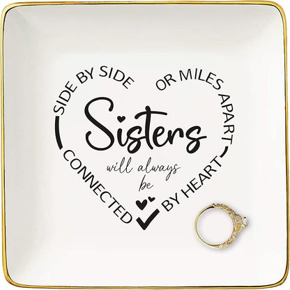 Side By Side Sisters Gift-Emotional Gifts for Women,Sister-in-Law Sister,Bestie,BFF,Best Friend Female Gifts-Unbiological Sister Gifts-Birthday Christmas Gifts-Jewelry Tray Trinket Holder Ring Dish