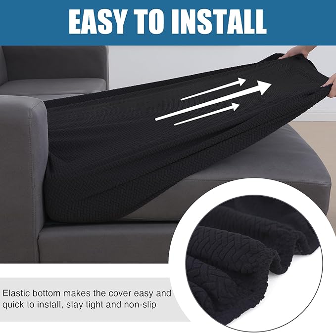 Smiry Waterproof Couch Cushion Covers, Stretch Jacquard Sectional Couch Covers, L Shape Chaise Lounge Sofa Slipcover, Washable Elastic Furniture Protector for Pets, Kid (XL-Chaise Cover, Black)