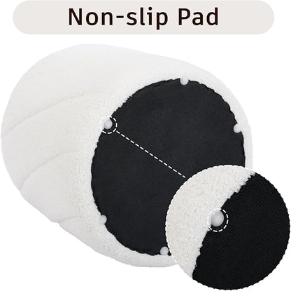 Modern Round Ottoman 2Pcs, Spiral-Tufted Foot Stool Ottoman, Teddy Fleece Upholstered Vanity Stool for Makeup, Bedroom, Living Room, White