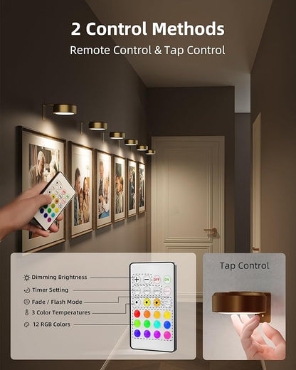 EZVALO Picture Lights for Wall, 2000mAh Rechargeable Battery Magnetic Poster Lights with 3 Color Temps & 12 RGB, Remote Dimmable Timer Painting Light, Wall Decor Light for Art Display, Frame (3 Pack)
