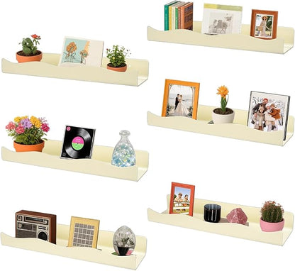 Acrylic Wall Shelf Organizers 15 Inch Floating Shelf for Wall Decor Bookshelf for Kids Modern Beige Wall Mount Shelf for Living Room, Bedroom, Bathroom(6, Yellowish Beige)