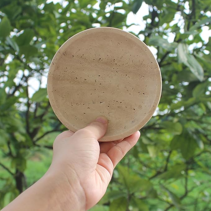 Natural Travertine Marble Jewelry Dish 5.5", Trinket Dish for Ring Earring, Gift for Woman Daugther(Beige Travertine)