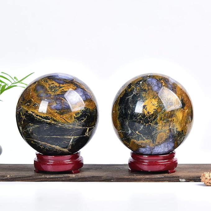 JIC Gem Large Pietersite Crystal Sphere with Wooden Stand a Mineral This Rare Quartz Crystal Ball Healing Crystal Sphere 110-120mm