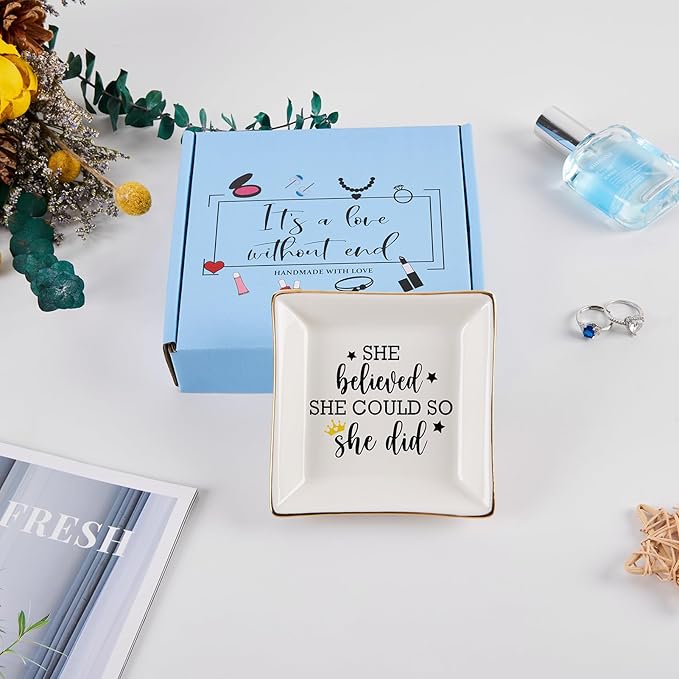 Congratulations Gifts for Women - She Believed She Could So She Did Trinket Jewelry Dish, High School College Graduation Gifts for Her New Job Gifts Inspirational Spiritual Motivational Gift