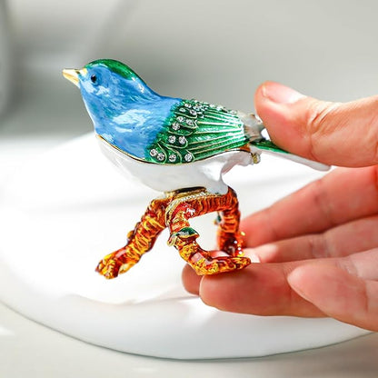 YU FENG 3.1inch Blue Bird on a Branch Trinket Box Small Hinged Trinket Boxes Bird Enamel Jewelry Trinket Box Animal Figurine Ring Box Christmas Gift for Daughter Girl Women
