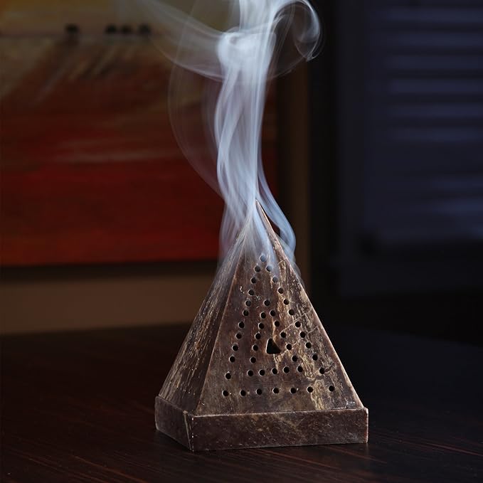 Hosley 5" Soapstone Triangle Pyramid Incense Cone Holder – Large Aromatherapy Burner & Ash Catcher for Incense Cones, Zen, Vastu, Reiki, Chakra Meditation, Spa Gift