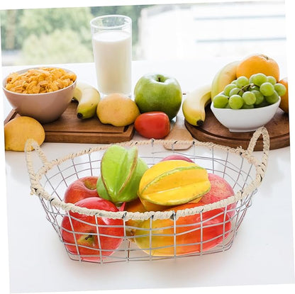 Toyvian 2pcs Wire Basket Storage Organizer Versatile Iron Baskets for Home Office Kitchen Decorative Containers for Fruits Bread and Office Supplies