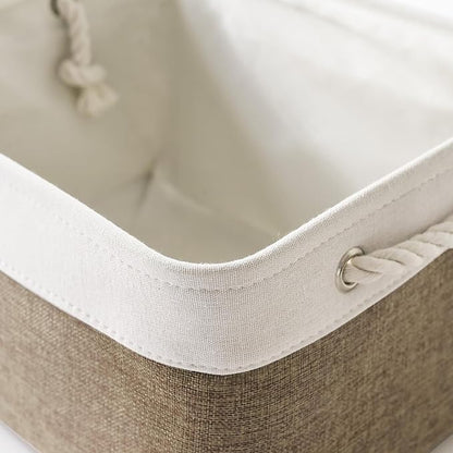 TheWarmHome Storage Basket for Organizing- 15.7x11.8x8.2 inch 1 Pack Fabric Storage Cubes for Shelves Organizer Book Gift Laundry Box Cloth Toy (Whiet & Khaki)