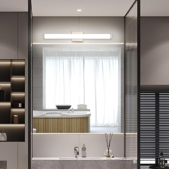 Bathroom Vanity Light Brushed Nickel Square LED 24 inch 14W 4000K Natural White Light Wall Bar Lighting Fixtures Over Mirror