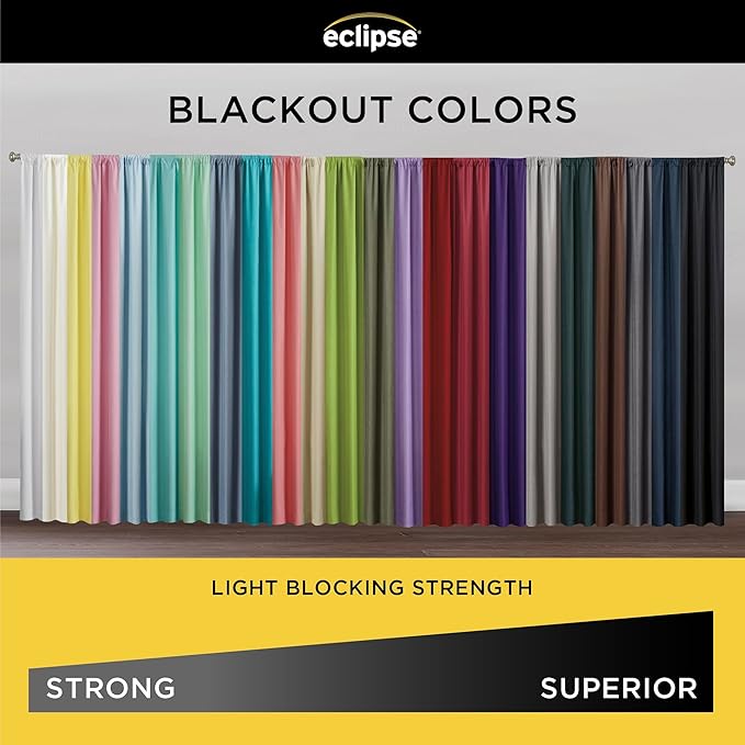 Eclipse Kendall Modern Blackout Thermal Rod Pocket Window Curtain, Insulating & Noise Reducing Curtains for Bedroom or Living Room (1 Panel), 63 in Long x 42 in Wide, Soft Pink