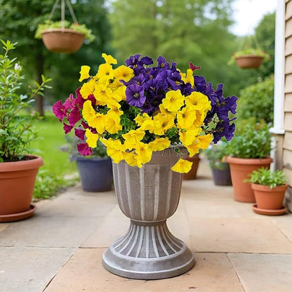 Artificial Silk Flowers for Outdoor Decoration,12 Bundles Faux Flowers Colorful Morning Glory with Eucalyptus Fake Plants Greenery UV Resistant for Outside Front Door Planter Porch Patio Yard