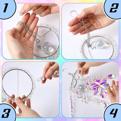Suncalla 3 Pcs Winter Snowflake Suncatchers Winter Crystal Sun Catchers Snow Flake Hanging Suncatcher Wind Chime with Chain Rainbow Indoor Outdoor Window Christmas Decor