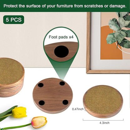 5 Pack Coasters for Drinks Absorbent, Wood Coasters with Felt Pads, Drink Coasters for Coffee Tabletop Protection, Non-Slip, Non-Stick, Suit for Kinds of Cups 4.3 inch Brown