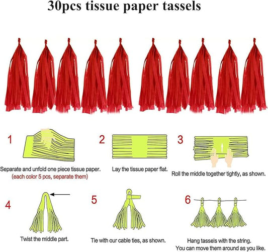30pcs Paper Tassels Garland Banner Tissue Paper Tassel DIY Hanging Paper Decorations Party Tassel Garland Decor Baby Shower Nursery Wedding Festival Baby Shower Decoration(30, red)
