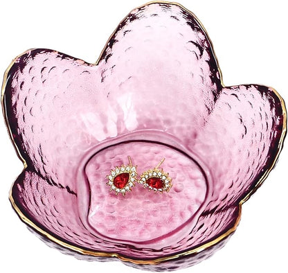 Flower Shape Ring Dish Jewelry Tray Organizer, Glass Accent Tray for Vanity, Small Decorative Trinket Dish, Crystal Purple
