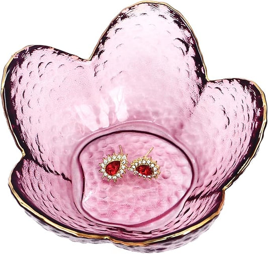 Flower Shape Ring Dish Jewelry Tray Organizer, Glass Accent Tray for Vanity, Small Decorative Trinket Dish, Crystal Purple