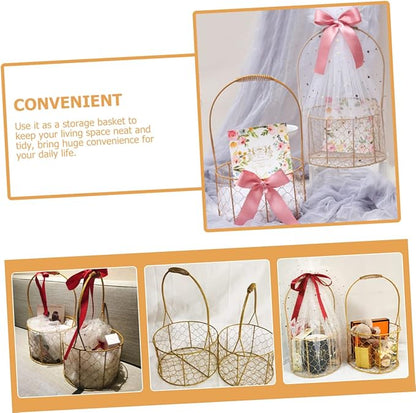 Decorative Round Wire Basket with Handle Versatile Storage for Fruits Flowers and Crafts Chic Iron Wire Basket for Weddings and Home Organization