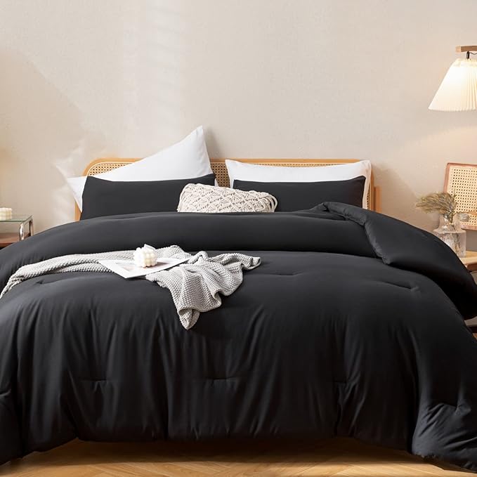 ROSGONIA Oversized King Comforter Black, 3pcs(1 Boho Comforter & 2 Pillowcases) Soft Lightweight Oversized King Size Comforter Sets All Season Bedding