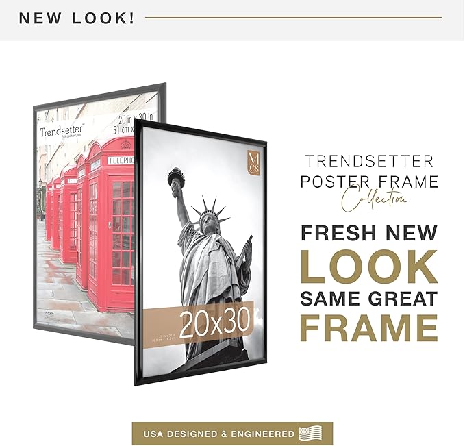 MCS Trendsetter 20x30 Poster Frame Black High-Gloss, Vertical & Horizontal Wall Hanging Large Picture Frame for Photos, Posters & Art Prints (2-Pack)